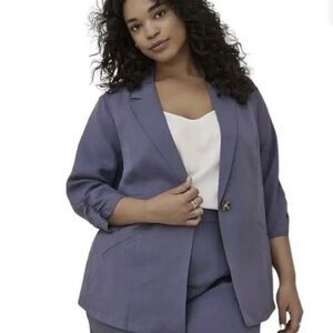 Torrid Blazer Women’s 3X NWT Career 3/4 Sleeve Office Jacket  Blue Linen Blend
